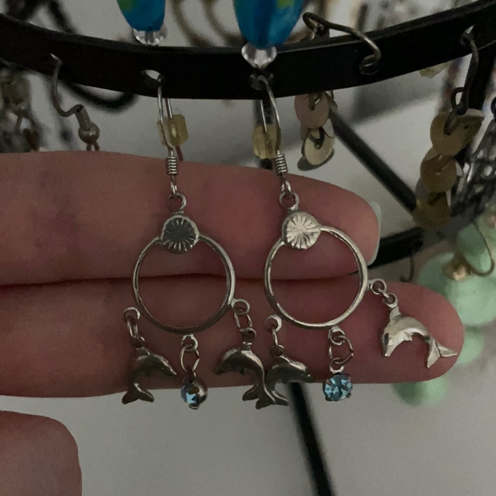 New Silver Dangly Dolphin Earrings